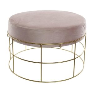 Puf rosa empolvado redondo patas doradas bajo