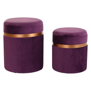 Set 2 puf morado terciopelo