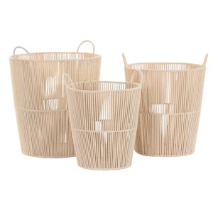 Set 3 capazos beige redondos algodón metal